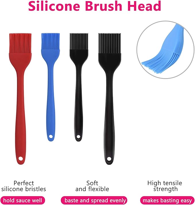 Silicone Basting Pastry Brush Set 4 Pack Heat Resistant Spread Oil Butter Sauce for BBQ Grill