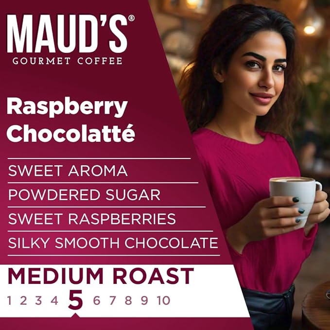 Maud's Raspberry Chocolate Flavored Instant Coffee, 26 ct, 100% Arabica Coffee, Medium Roast
