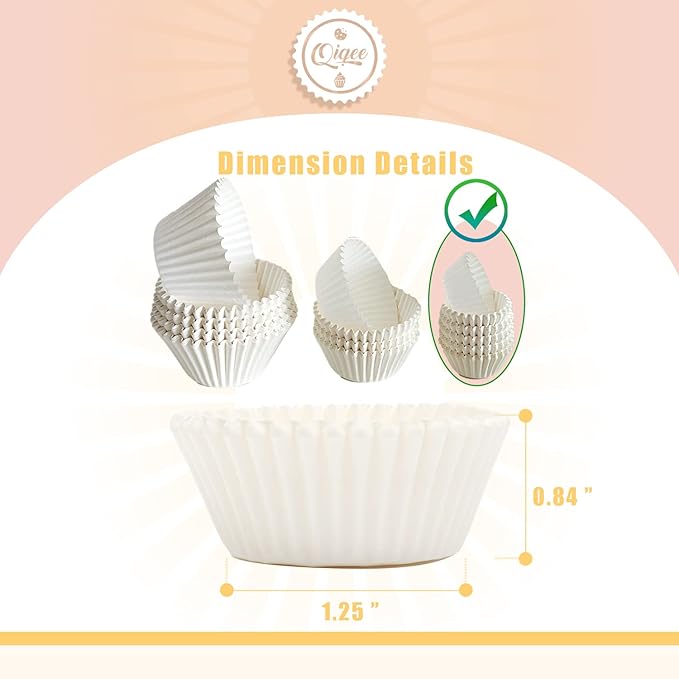 qiqee 600 Count Mini Cupcake Liners White Muffin Liners Food Grade Baking Cups Paper No