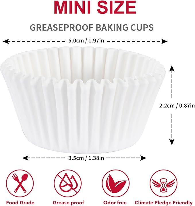 [300Pcs] Caperci White Mini Cupcake Liners for Baking - Odorless Greaseproof Paper Muffin Baking