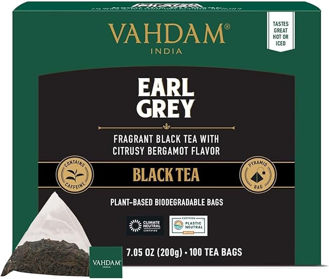 VAHDAM, Earl Grey Black Tea Bags (100 Count) Medium Caffeine, Non GMO, Gluten Free | Citrus