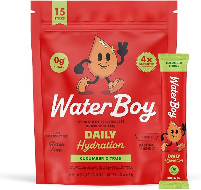 Waterboy Daily Hydration | 1,570mg Electrolyte Powder Packets | No Sugar, All Natural, Gluten Free