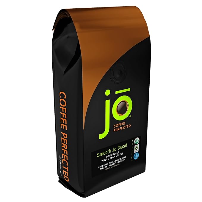 SMOOTH JO DECAF: 12 oz Organic Dark French Roast Whole Bean Coffee, Swiss Water Process, Rich