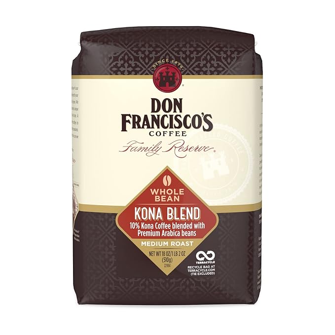 Don Francisco's Kona Blend Whole Bean Coffee, Medium Roast ??100% Arabica,18 oz Bag, Premium Coffee
