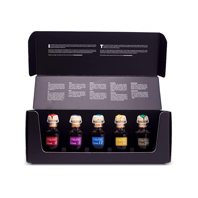 La Secchia Balsamic Vinegar of Modena PGI Tasting Box of 5 Varieties of Balsamic Vinegar of Modena