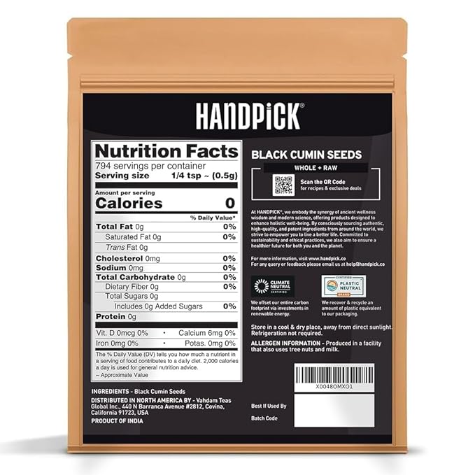 HANDPICK Black Cumin Seed (14oz) Pure Nigella Seeds - No Salt or Preservatives, Non GMO | Indian