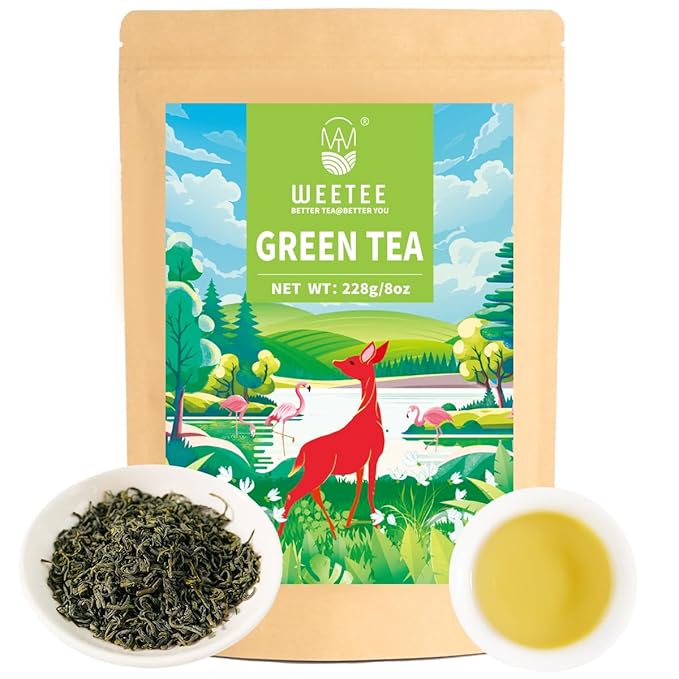 WT WEETEE Green Tea Loose Leaf 8oz /228g, 110+ Cups Premium Green Tea Leaves, Chestnut & Bean