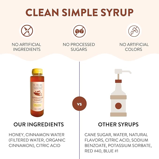 Cinnamon Honey Simple Syrup for Coffee, Cocktails, Tea, Matcha - Clean Simple Syrup with Real