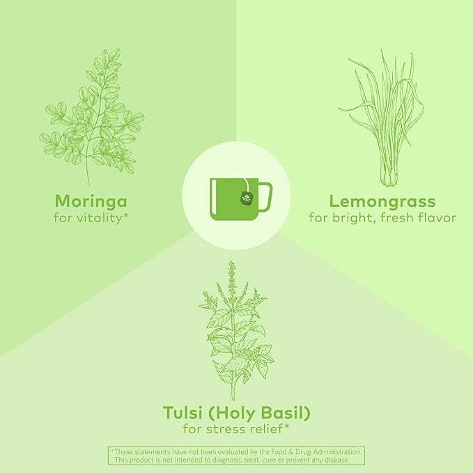 ORGANIC INDIA Tulsi Moringa Tea Bags- Holy Basil, Lemongrass, Moringa Leaves, Calming Immune