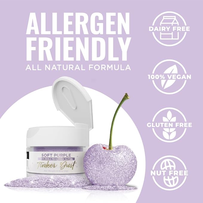 Bakell - Soft Purple Tinker Dust (5g, 1x Jar) Edible Glitter for Food, Desserts, and Beverages!