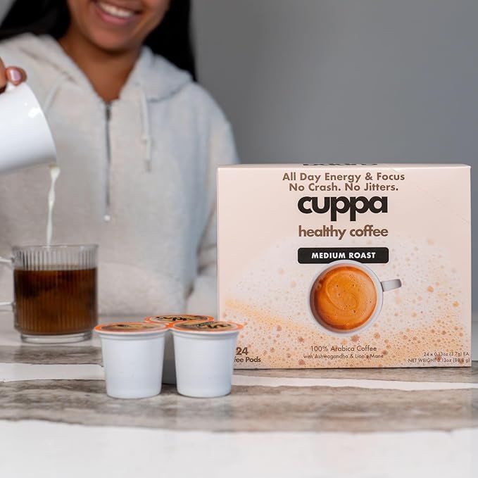 Cuppa Healthy Mushroom Coffee Single Serve Pods (K-Cups) with Lion's Mane & Ashwagandha for All Day