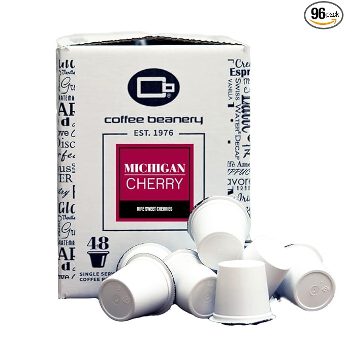 Michigan Cherry Coffee Pods by Coffee Beanery | 96ct Bulk Medium Roast Arbica Coffee