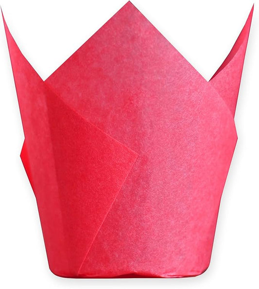 Red colour Large size Tulip Baking Cups 2-1/4"(Base diameter) x 4"(Wall height) Greaseproof paper