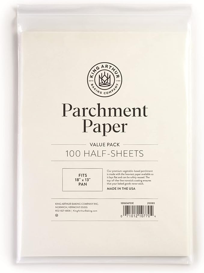 King Arthur Professional-Grade Pre Cut Parchment Paper Sheets for Baking: 100 Count, Nonstick