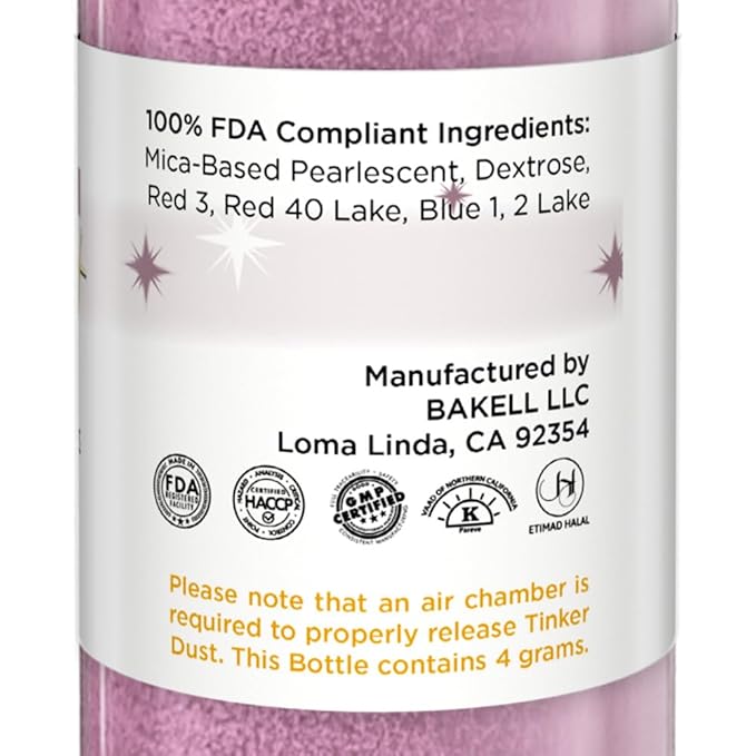 Bakell - Pink Rose Tinker Dust (4g, 1x Mini Spray Pump) Edible Glitter for Food, Desserts, and