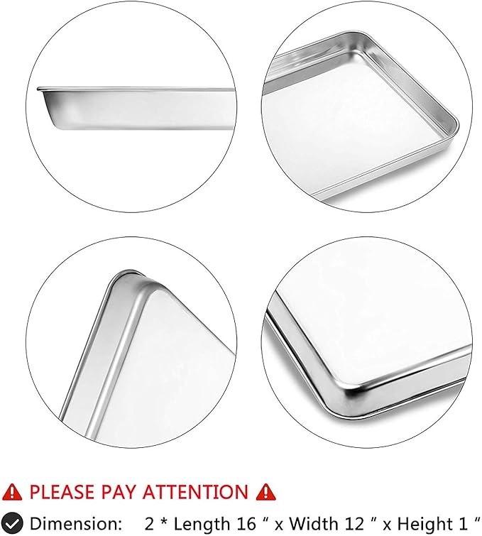 Baking Sheet Set of 2, Stainless Steel 2-Piece Cookie Sheet, Toaster Oven Baking Pan Set, Rectangle