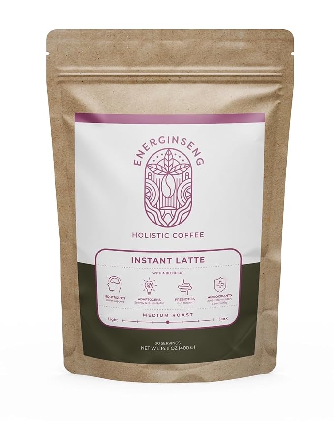 Energinseng Mushroom Coffee - Instant Latté - Robusta and Arabica coffee beans with Adaptogens