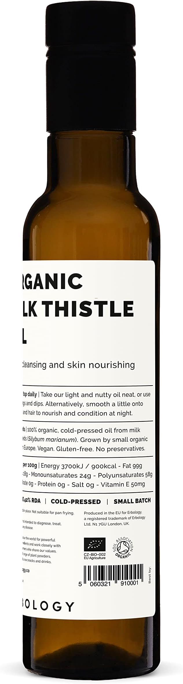 Erbology Organic Milk Thistle Oil 8.5 fl oz - Cold-Pressed - High in Vitamin E - Detoxifying