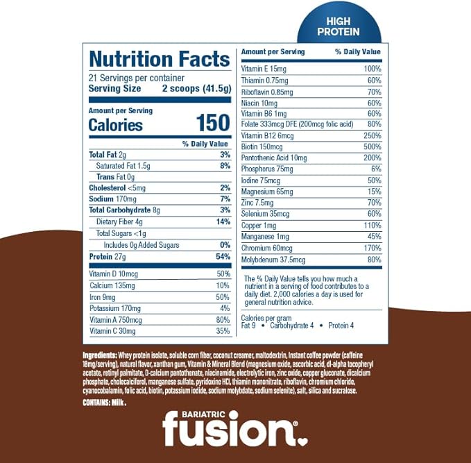 Bariatric Fusion Cappucino Meal Replacement 27g Protein Powder, 21 Serving Tub for Bariatric