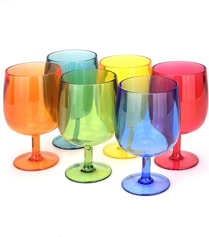 Yalin Set of 6 Unbreakable 12 oz Acrylic Plastic Wine and Water Tumbler Stackable Goblets.