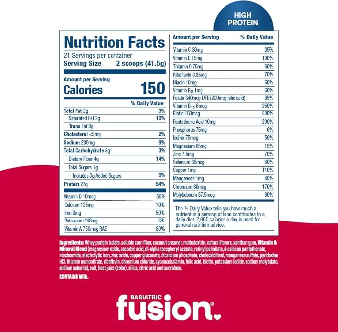 Bariatric Fusion Strawberry Meal Replacement 27g Protein Powder, 21 Serving Tub for Bariatric