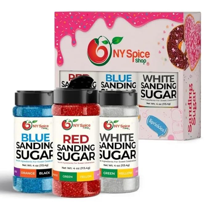 NY Spice Shop Red-White-Blue Sanding Sugar - Sweet Colorful Edible Sprinkles for Candy Dishes, Cake