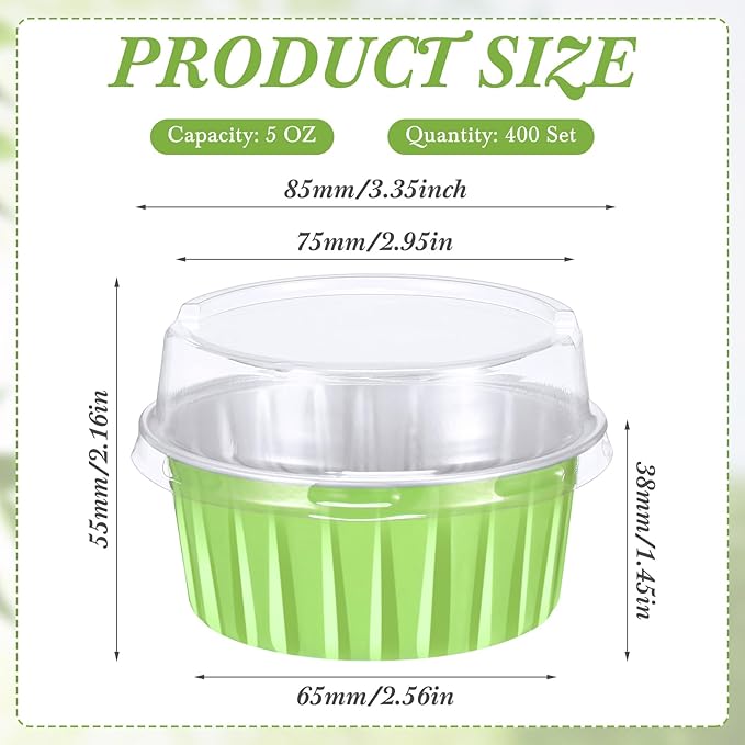 Gejoy 400 Pcs Aluminum Foil Baking Cups with Lids 5 oz Disposable Ramekins Mini Cake Pans Creme