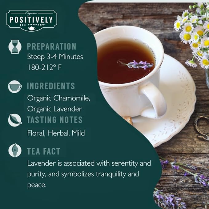 Organic Positively Tea Company, Lavender Chamomile, Herbal Tea, Loose Leaf, 4 Ounce