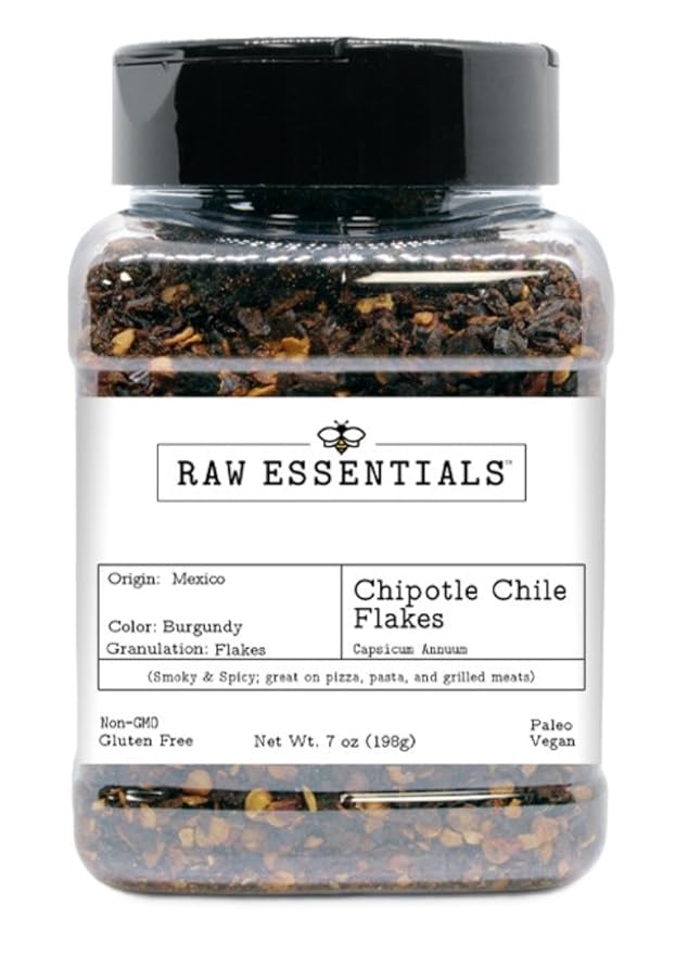 Raw Essentials Chipotle Chile Flakes - Smoky and Spicy - Great on Pizza, Pasta, & Grilled Meats