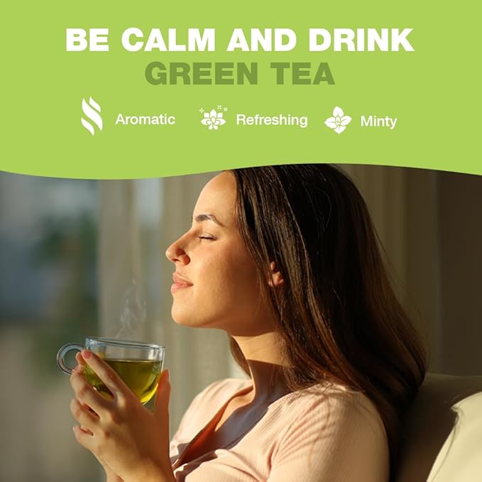 HANDPICK, Green Tea Bags - 100 Eco-Friendly Tea Bags | Resealable Pack for Freshness | Delicate &