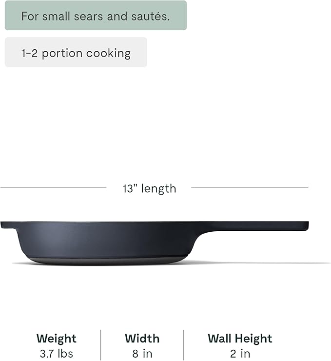 Caraway Cast Iron Skillet - 8” Enameled Cast Iron Pan With 3 Layer Enamel Coating - No Seasoning