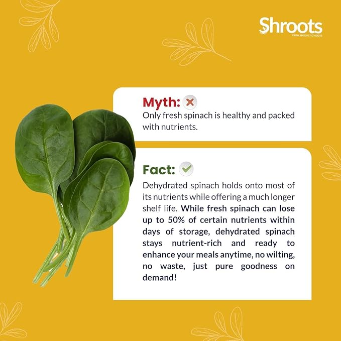 SHROOTS Dehydrated Spinach (Palak) Leaves Flakes Pure Vegetarian Gluten-Free No Added Salt Easy