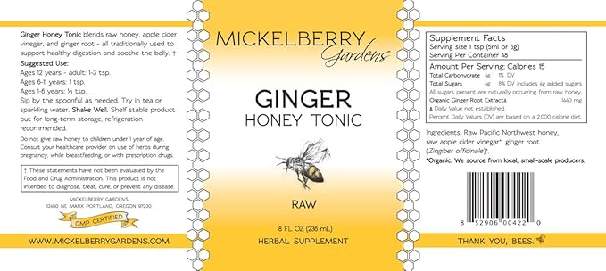 Mickelberry Gardens Immune Support Ginger Honey Tonic – Organic Ginger Shots & Syrup for Immunity