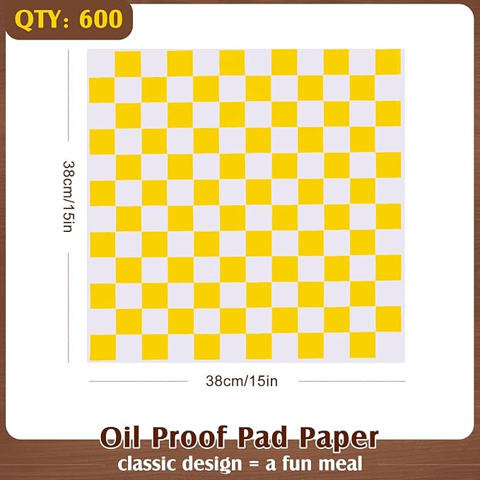 Honeydak 600 Pcs Sandwich Wrapping Paper Sheet 15x15 Checkered Food Wax Sheets Parchment Burgers