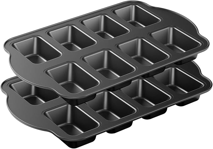 Tiawudi 2 Pack Non-Stick Mini Loaf Pan, Carbon Steel Baking Bread Pan, 8-Cavity