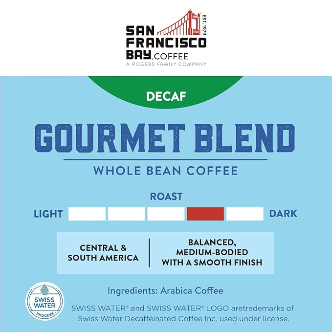 San Francisco Bay Coffee - Decaf Medium-Dark Roast Whole Bean Coffee - Decaf Gourmet Blend (2 lb