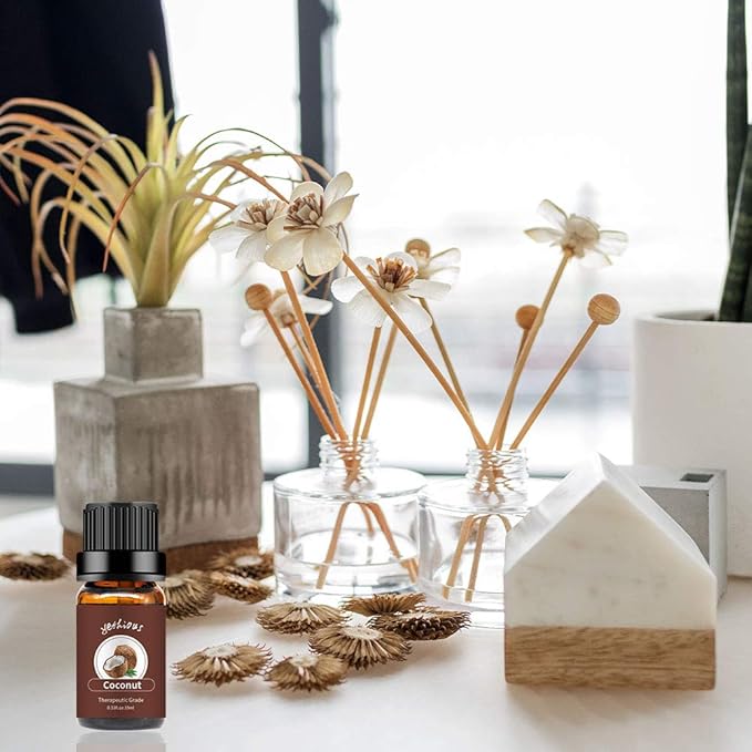 yethious Coconut Essential Oil for Diffuser, Skin, Hair, Massage Pure Natural Organic Coconut Oil