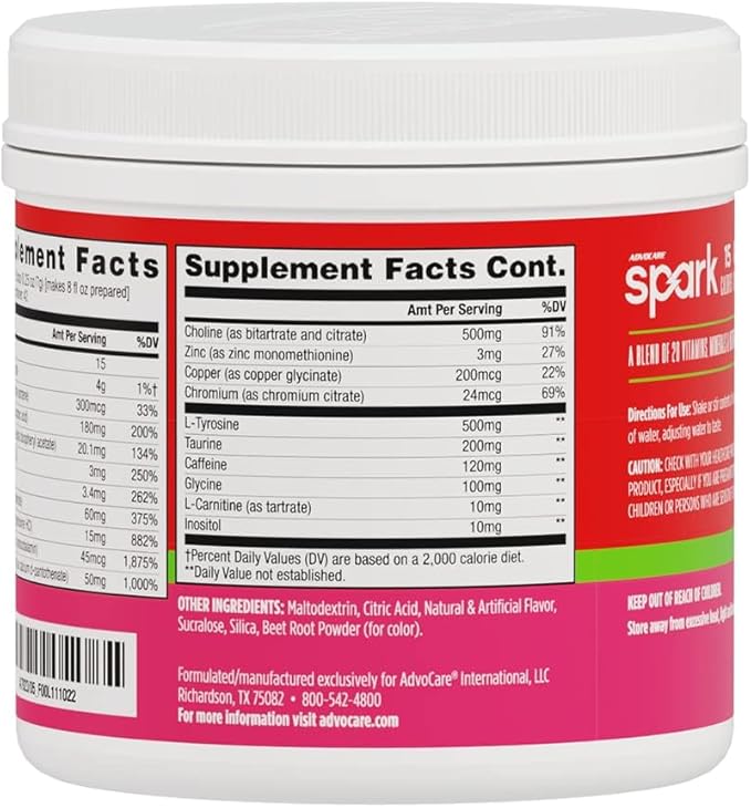 AdvoCare Spark Vitamin & Amino Acid Supplement - Focus & Energy Drink Powder Mix with Vitamin A