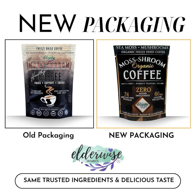Elderwise Organics Coffee with Mushrooms & Sea Moss - Lion's Mane, Chaga, Reishi & Cordyceps - 24