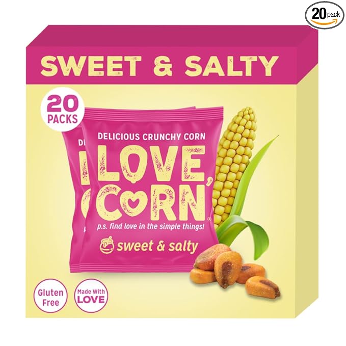 LOVE CORN Sweet & Salty 0.7oz x 20 bags - Delicious Crunchy Corn - Healthy Family Snacks - Gluten