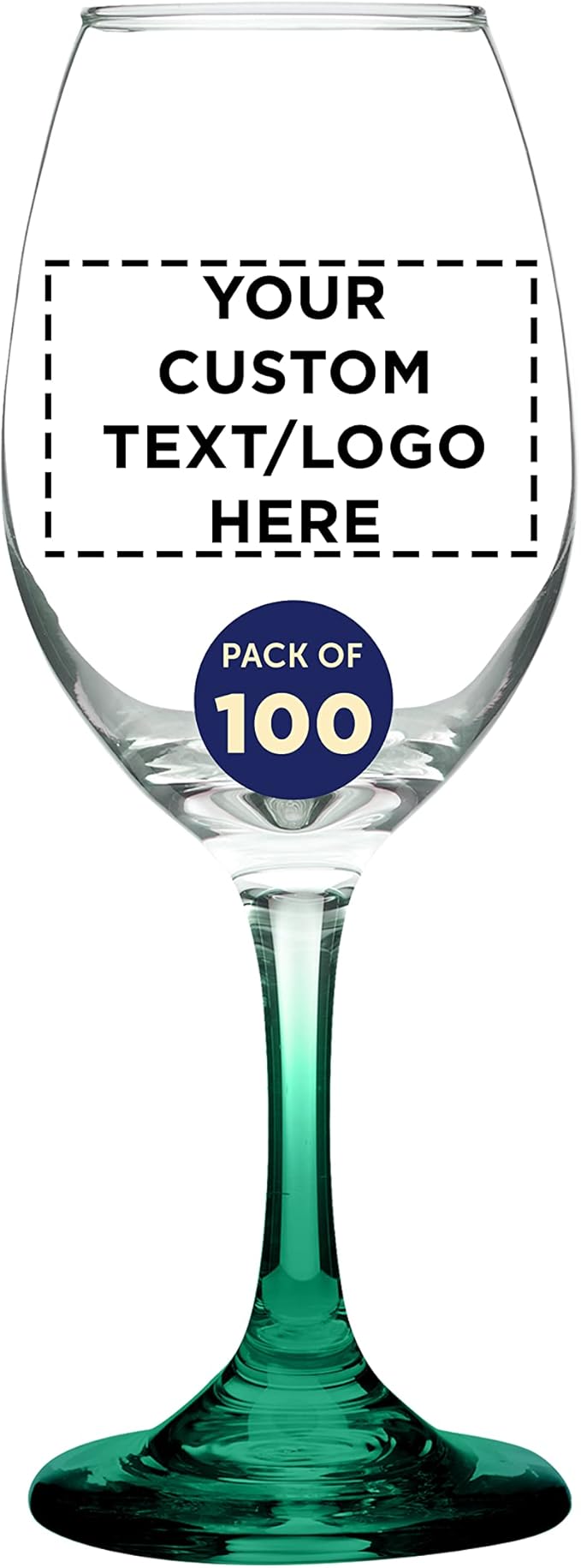 Custom Rioja Wine Glasses with Stem 10 oz. Set of 100, Personalized Bulk Pack - Color Bottom