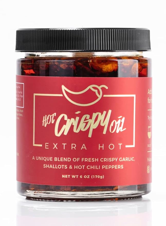 Hot Crispy Oil- Fried garlic, shallots, chili peppers and spices. Flavor bomb, Chili Crisp, Hot
