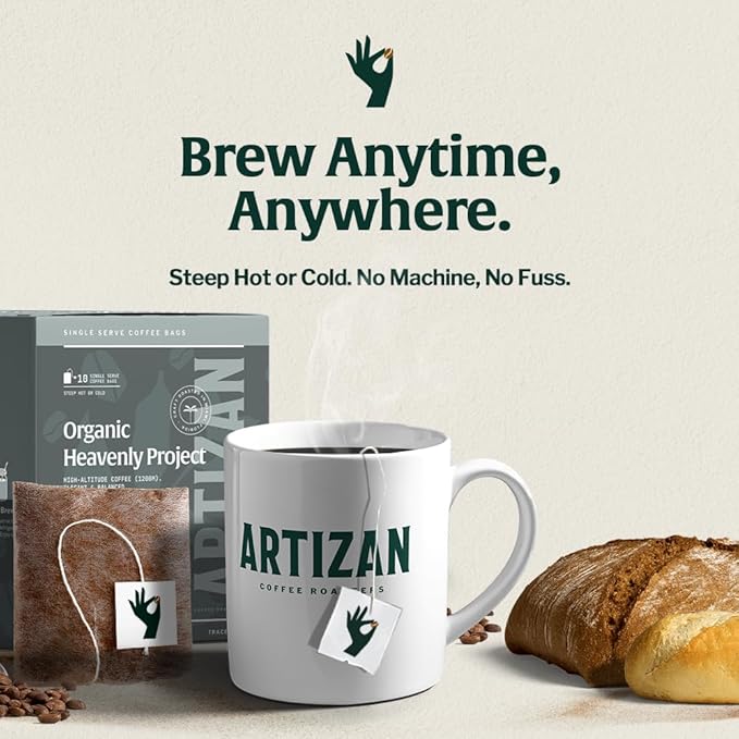 Artizan Organic Single-Serve Heavenly Project Swiss Water Decaf Coffee Bags | Full City Plus Roast