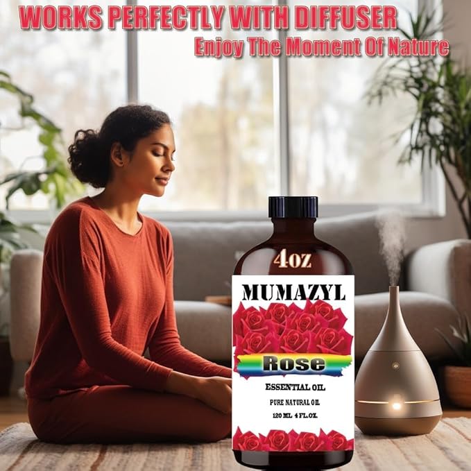Rose Essential Oil, Rose Oil 4 Fl Oz 120ML for Diffuser Humidifier Yoga Cleaning DIY Candle Soap