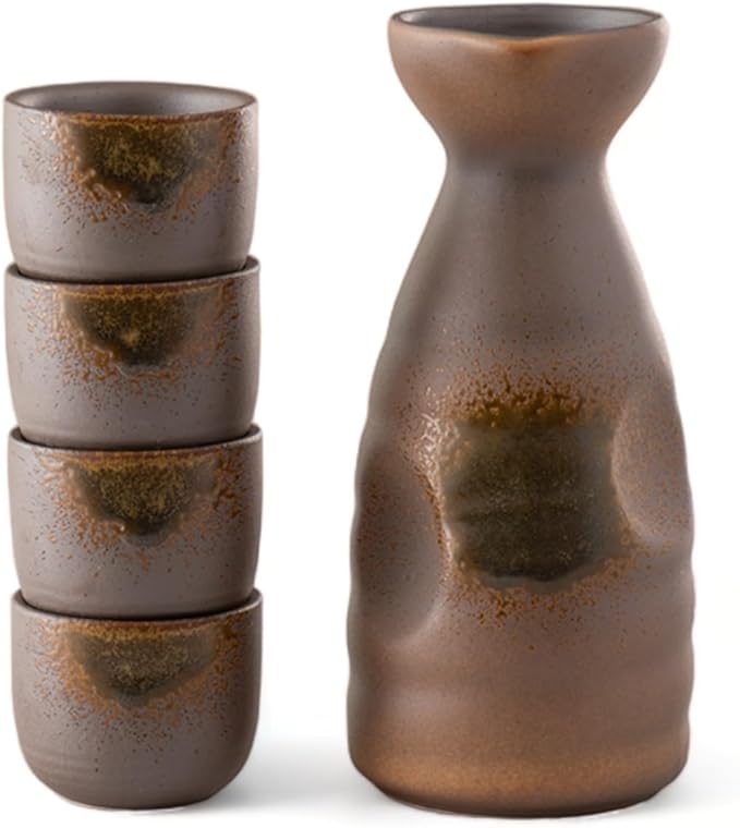 Urban Tokyo Japanese Sake 5 Piece Set Include 1 Sake Bottle and 4 Cups for Hot or Cold Sake Home or