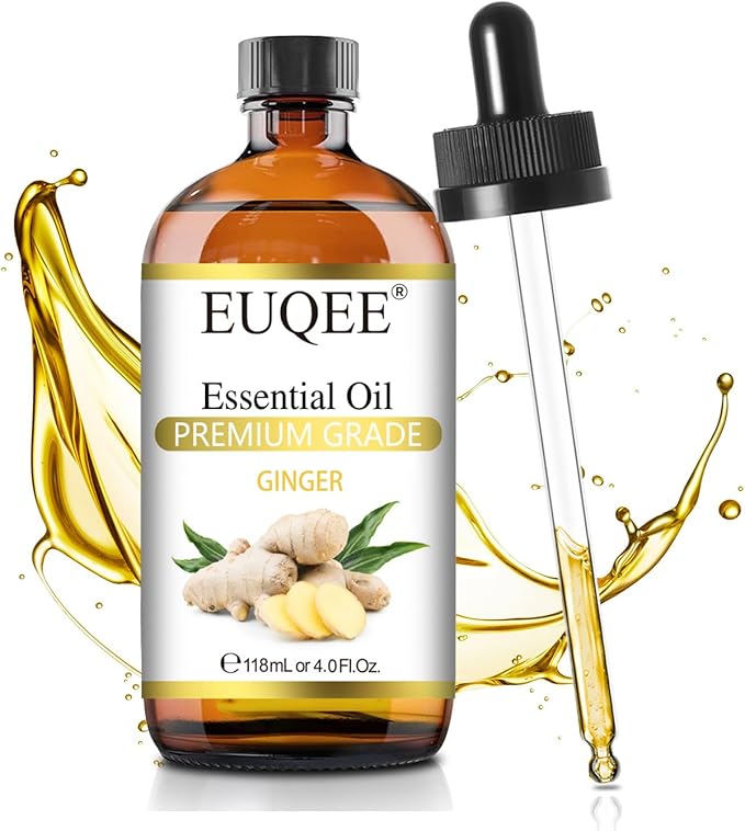 Ginger Essential Oil 118mL Pure Ginger Oil, Large Bottle Premium Essential Oil with Glass Dropper
