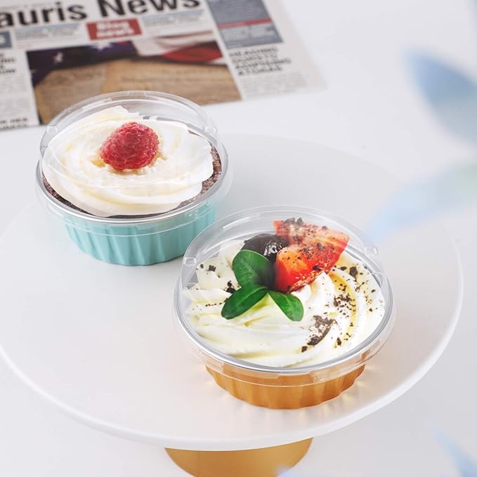 EUSOAR Aluminum Foil Cups, 5 oz 60pcs Baking Cups with Lids, 125ml Snacks Desserts Flan, Cupcake