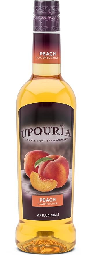 Upouria Peach Syrup Flavoring, 100% Vegan, Gluten-Free, Kosher, 750ml bottle (Pack of 2) with 1