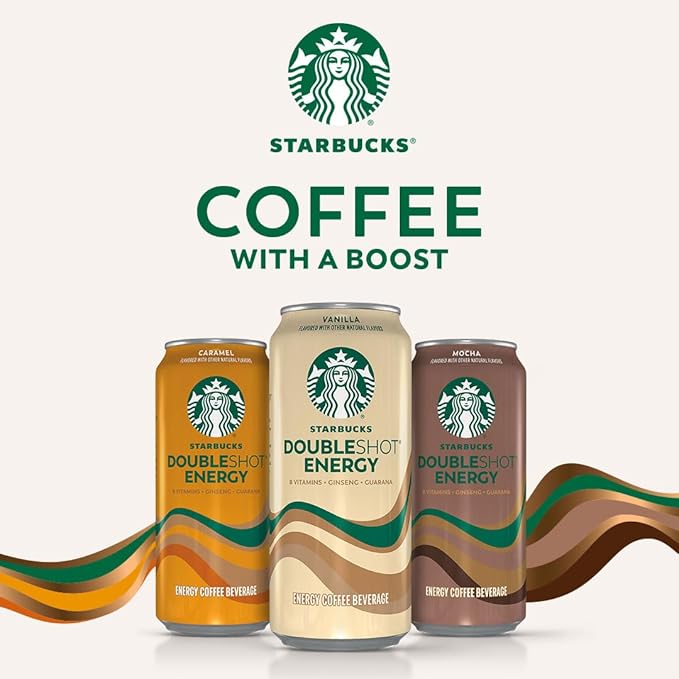 Starbucks RTD Energy Drink, Doubleshot Energy Drink, Coffee, Guarana, Vitamin B, Ginseng, 15 Oz