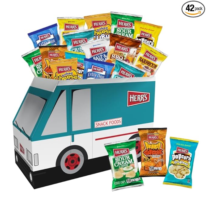 Herr's Variety Snack Truck Box, Assorted Flavors, 42-Pack - Crisp 'N Tasty, Barbecue, Sour Cream &
